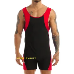 Costumi da bagno da uomo Shorty Catsuit Costumi Body con scollo a U senza maniche Bodybuilding Body da allenamento Tuta Ginnastica Sport Corsa Fitness