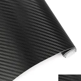 Car Stickers 30Cmx127Cm 3D Carbon Fiber Vinyl Car Wrap Sheet Roll Film Stickers And Decals Motorcycle Styling Accessories Mobiles Dro Dhg08