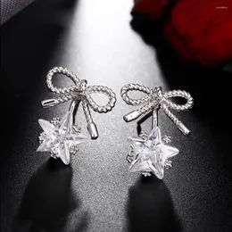 Ohrstecker Drop High-End-Frauen-Bowknot-CZ-Zirkon für Mädchen glänzender Pentagramm-Stern-Modeschmuck