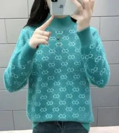 Suéteres femininos para manga longa Supre colar de malha solta gato check impressão verde casual chic tops