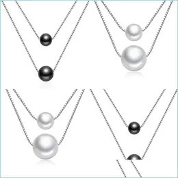 Anh￤nger Halsketten nat￼rliche Perle MTI Layered Halsketten Frauen 925 Sterling Sier Chians White Grey Round Austern Juwelry Drop d Dhyoj