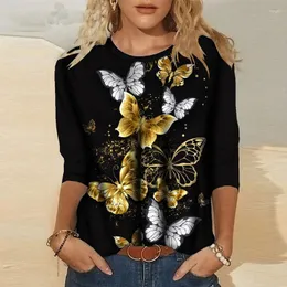 Blouses femininas Blusa do-pescoço vintage 2022 Moda de outono Moda longa Casual Casual Tops Ladies Wave Point Impresso a camisa elegante