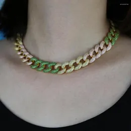 체인 2022 힙합 트렌드 Choker 목걸이 무지개 화려한 CZ Pave Cuban Chain 여성 무거운 진술과 함께하는 Choker Necklace Jewelry