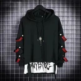 Sonbahar Erkekler s hoodie sweatshirt rahat siyah hoodies üstleri teknoloji giyim hip hop harajuku patchwork japon sokak giysileri erkek 3xl 220803