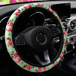 Coprivolanti Antiscivolo Rose Flower Car Styling Volante per donne Ragazze Copriauto in pelle universale da donna