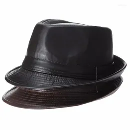 Breda randen hattar Mistdawn Högkvalitativ läder för män fedora trilby hatt gentleman vinterpanama mössa