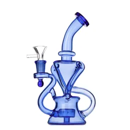 Shisha Hookahs Recycler Glass Bongs Dab Rig Water Pipes Blue Color 9 Inch 14mm Joint With Quartz Banger