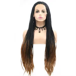 Heat Resistant Synthetic Hair Festival wigs Ombre Two Tone Color 1b/30 Long Box Braids Lace Front Wig for Black Women Fast Express Delivery