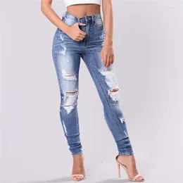 Jeans feminino Cantura alta feminina Lavagem de tamanho grande Elastic Elastic Vintage Streetwear Button Troushers calças queimadas e21