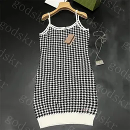 Houndstooth Dresses Knitted Tank Top Skirt For Women Sexy Sling Dress Brand Womens Clothing