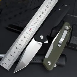 1Pcs R1025 Flipper Folding Knife D2 Satin Tanto Point Blade G10 Handle Ball Bearing Fast Open EDC Folder Knives Outdoor Camping Tools