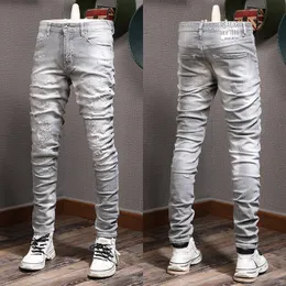 Gri kot pantolon için stil insan elastik pamuk denim büyük boyut 38