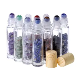 Rollo de vidrio transparente de 10 ml en botellas de perfume con triturado Crystal Quartz Stone Crystal Roller Bola de aceite esencial Difusor