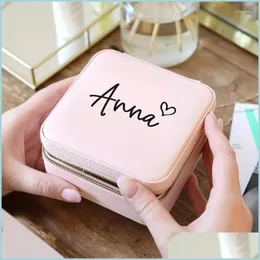 Jewelry Pouches Bags Jewelry Pouches Custom Name Box Bridesmaid Gift Jewellery Personalized Gifts Bride Pu Leather Necklace Drop Del Dhrua
