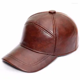 Berets Genuine Cow Leather Men Casquette Hat Black Brown Coffee Skin Male Baseball Casual Winter Warm HatBerets