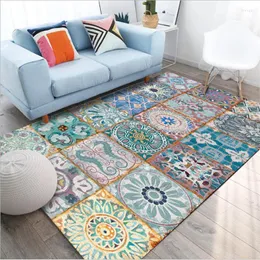 Carpets Fashion Vintage Blue European Mosaic Carpet Rugs And For Home Living Room Soft Coffee Table Mat Non-slip Floor