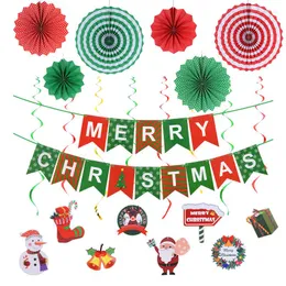 Juldekorationer Merry Bunting Banner Paper Flag Santa Claus Snowman Elk Spiral Hanging Garland Year Party Diy Decoration