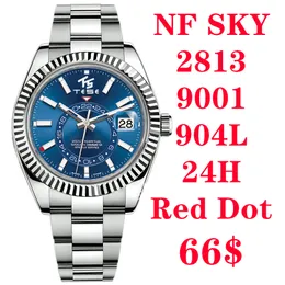 NF DR Luxus Damen Herren Sportuhr Sky 2813 ETA 9001 Automatische mechanische Multifunktions Red Dot 24H Uhr 904L 316L 42MM Uhren Dual Time Zone Leuchtend Wasserdicht