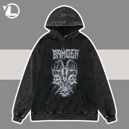 رجال الرجال للرجال Sweatshirts Retro Wash Men High Street Skull Print Hip Hop Hooded Pullover Women Harajuku Dark Style Sweatshirt Usisex 2022