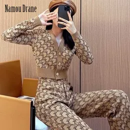 Pantaloni a due pezzi da donna Namou Drane Fashion Casual Knit Suit per le donne 2022 Summer Senior Sense Royal Elder Sister Port Wind Age-reducing 2 Sets T221012