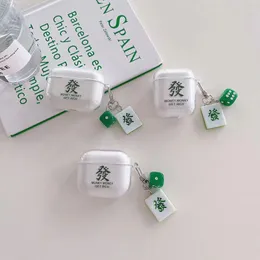 Kopfhörerkissen für AirPods 1 2 3 Pro Transparentes chinesisches Buchstabenmuster Kopfhörerzubehör Mode Mahjong Würfel Anhänger Shell Neu