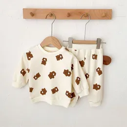 Conjuntos de roupas 2022 outono bebê menina roupas conjunto dos desenhos animados infantis meninos hoodie terno urso moletom calças 2 pcs criança ternos esportivos 0-3years