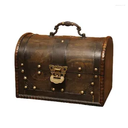 Jewelry Pouches Retro Elegant Wooden Pirate Storage Box With Lock Vintage Treasure Chest Container Trinket For Organizer LXAE