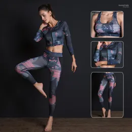 Abito a due pezzi ICozzier Abbigliamento sportivo da allenamento da donna Camicie da corsa a maniche lunghe con cerniera Camicie slim fit Fitness Crop Top Training Gym Activewear