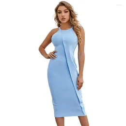 Casual Dresses Hashupha 2022 Women's Bandage Dress Midi Blue Spaghetti Strap Bodycon Evening Party Female Elegant Sleeveless