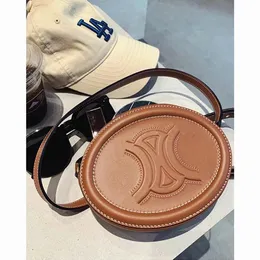 Triomfes runda crossbody väska lyxig oval plånbok slät kalvskinn äkta läder tyg kohud kvinnors mens handväska mini pochette clutch axelväskor väskor