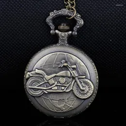Pocket Watches Vintage Old Antique Motorcycle Quartz Watch Analog Pendant Gift Clock With Necklace