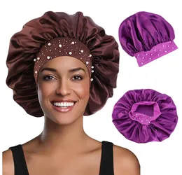 Yeni Kız Kadın Saç Aksesuarları Satin Rhinestone Uyku Şapkası Gece Uyku Kapağı Bakım Salon Makyaj Kafa Bandı Müslüman Başörtüsü Baş Kapak Bonnet Şapkası