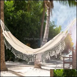 Hammocks 2 Person Maximum 200Kg Hammock Large Brazilian Rame Fringe Double Swing Net Chair Outindoor Hanging S 220606 Drop Delivery 2 Othmc