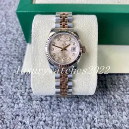 Luxury Women Watch V5 Version 31mm Pattern Dial Big Magnifier Automatic Sapphire Glass Rose Gold Two Tone Stainless Steel Bracelet Classic Watch Wristwatch