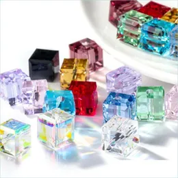 Altro Vedi immagine 4 mm 100 pezzi forma cubica quadrata perline di cristallo multicolori risultati di gioielli da donna nappe orecchini bracciale collana accessori Dhwem