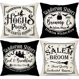 Pillow Case Pillow Case Halloween Ers 18X18 Set Of 4 Decorations Sanderson Sisters Hocus Pocus Throw Saying Decorative Cushion For H Otc4M