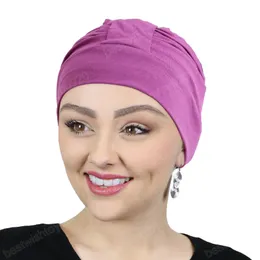 Damen Modell Baumwolle Stretch Headwrap Soild Color Turban Schlafmütze Bandana Turbante Mujer Krebs Haarpflege Chemo Mütze