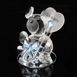 20PCS It's a Boy Baby Shower Favors Elegant Crystal Teddy Bear with Blue Bowknots with Mirror Base Perfect For Birthday Present Newborn Baptism Souvenir