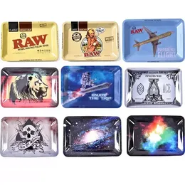 Many styles cartoon smoking tobacco rolling tray metal cigarette disc tinplate plate 180X125mm herb handroller smoke accessory grinder Wholesale