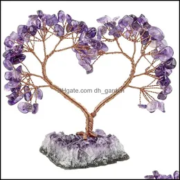 Sacchetti per gioielli Borse Sacchetti per gioielli Tumbeelluwa Cristallo naturale Albero dei soldi Ametista Cluster Base Reiki a forma di cuore Lucky Room Deco Dh5Hs