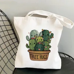 Shoppingväskor kaktus växt tryck canvas väska harajuku en-axel student mode tote spot