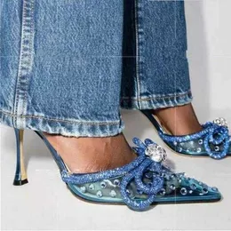 Dress Shoes mach Double bow rhinestone crystal-embellished transparent drill sandals Pumps High heels shoes Evening women Luxurys Designers