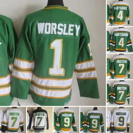 1967-1999 Film Retro CCM Hockey Jersey Stickerei 9 Mike Modano 7 Neal Broten 4 Craig Hartsburg 1 Gump Worsley Vintage Jerseys