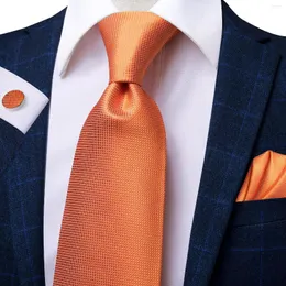 Bow Ties Hi-Tie Fashion Orange Solid Large Men's Tie Set Luxury Silk Wedding For Men Design Hanky ​​Cufflinks Quality Slips