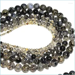 Övrigt se bild Löst Spacer Black Dragon Vein Agate Pärlor för att göra armband halsbandsbrit22 Drop Delivery 2022 smycken DH4SP