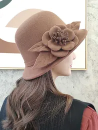 Beanie/Skull Caps Fashion Autumn Winter Women's Fedora Hat Textural Florals Warm Bucket Hat Woolen Warm Dome Flowers Fedora Hat T221013