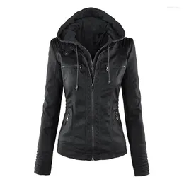 Kvinnor läder 2022 Kvinnor Autumn Winter Faux Soft Jackets Coats Lady Black Pu Zipper Epaule Motorcykel Streetwear