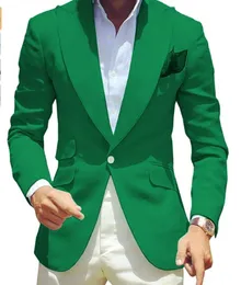 Fashion Green Men Wedding Tuxedos Groom Wear Peak Lapel Slim Fit Men Blazer Prom Dinner Dress Formal Clothed Made Made Made Made