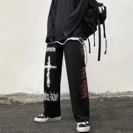 Kvinnors byxor Autumn Punk Hippie Wide Leg Women Gothic Harajuku Streetwear Anime Street Style Mall Goth Black Print Trousers Hip Hop