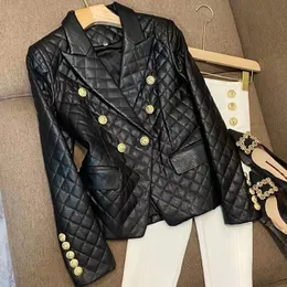 damdesigner blazers Tide Brand Quality Retro Modedesigner läder Kostymjacka Dubbelknäppt Slim Plus Size Damkläder